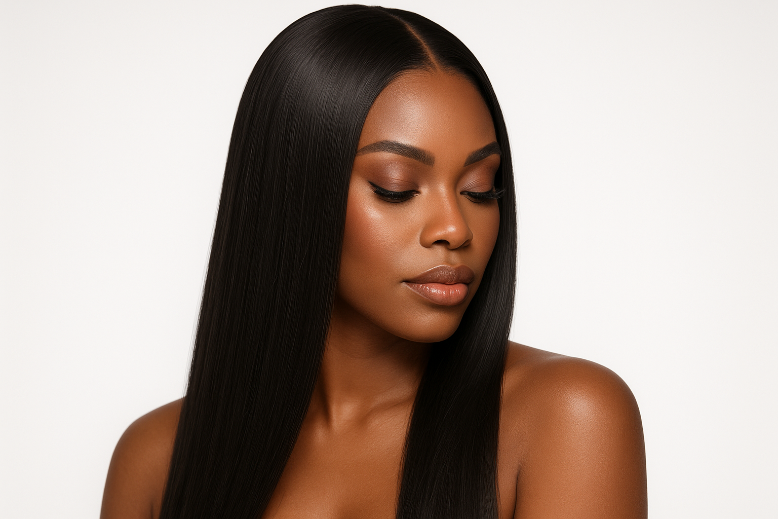 straight closure wig on black model